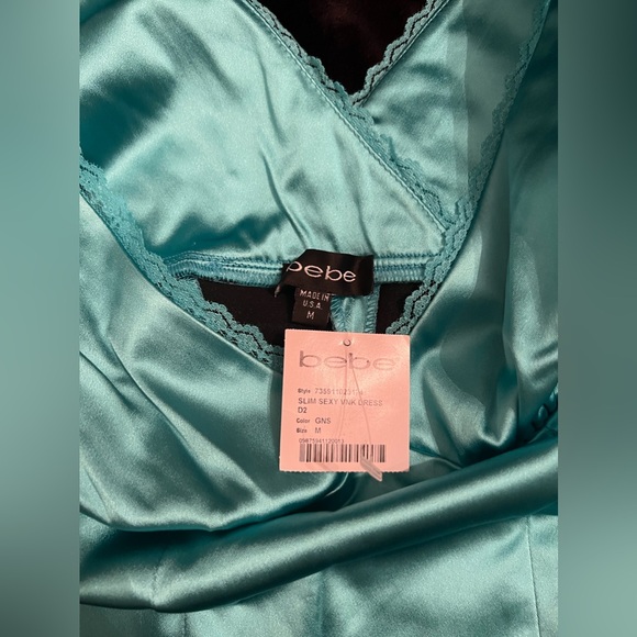 BEBE Slim Sexy V Neck Satin Midi Dress NWT - Picture 10 of 11